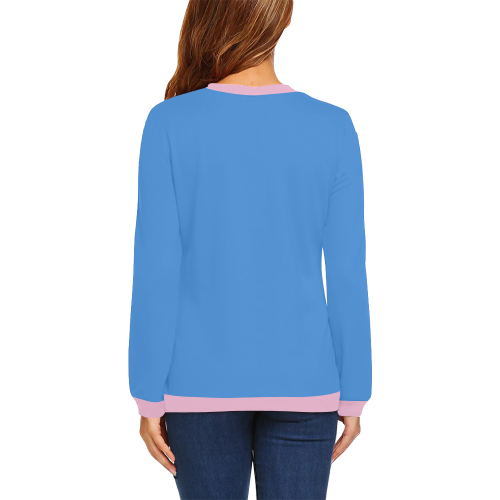 Patchwork Heart Teddy Blue/Pink All Over Print Crewneck Sweatshirt for Women (Model H18)