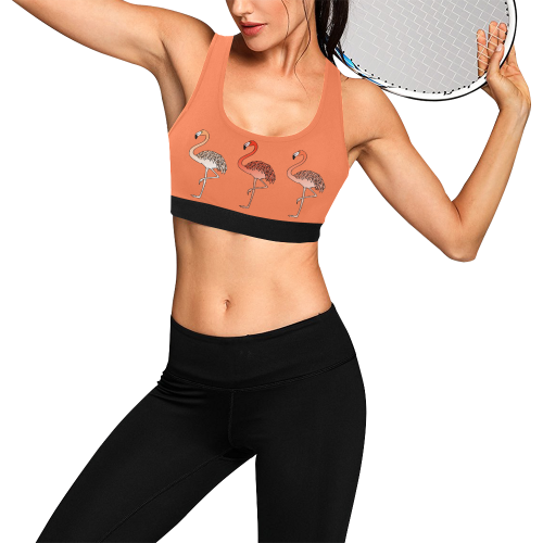 Living Coral Color Flamingos Women's All Over Print Sports Bra (Model T52)