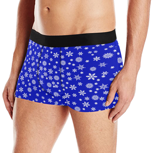 Christmas Snowflakes on Dark Blue Men's Boxer Briefs with Merged Design (Model  L10)