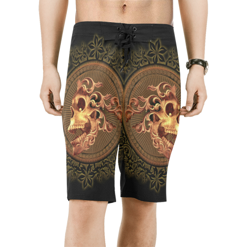 Amazing skull with floral elements Men's All Over Print Board Shorts (Model L16)