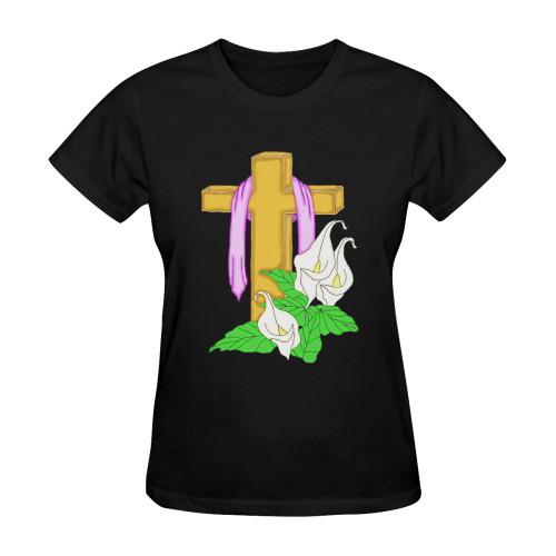 Easter Cross Black Women's T-Shirt in USA Size (Two Sides Printing)