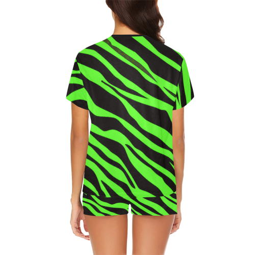 Neon Green Zebra Stripes Women's Short Pajama Set