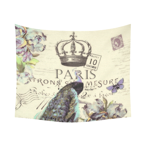 Peacock and crown Cotton Linen Wall Tapestry 60"x 51"