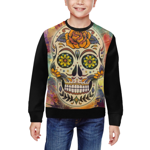 Sugar Skull Rose Splashes All Over Print Crewneck Sweatshirt for Kids (Model H29)