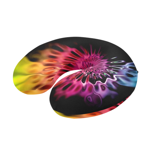 Magic Flower Flames Fractal - Psychedelic Colors U-Shape Travel Pillow