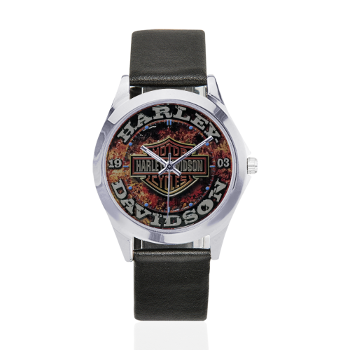 Harley Davidson Stone Rust Sign is a brand new emb Unisex Silver-Tone Round Leather Watch (Model 216)