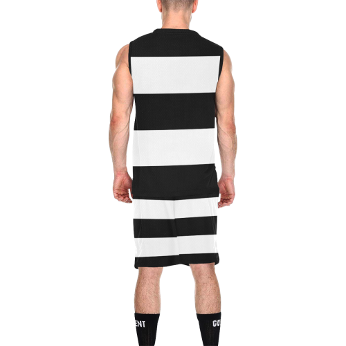 Black White Stripes All Over Print Basketball Uniform