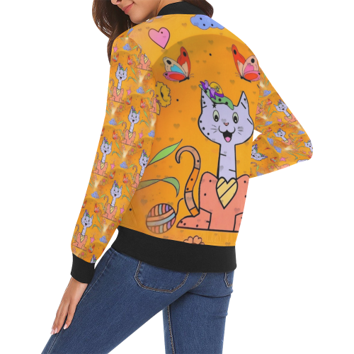 Cat Popart Fun by Nico Bielow All Over Print Bomber Jacket for Women (Model H19)