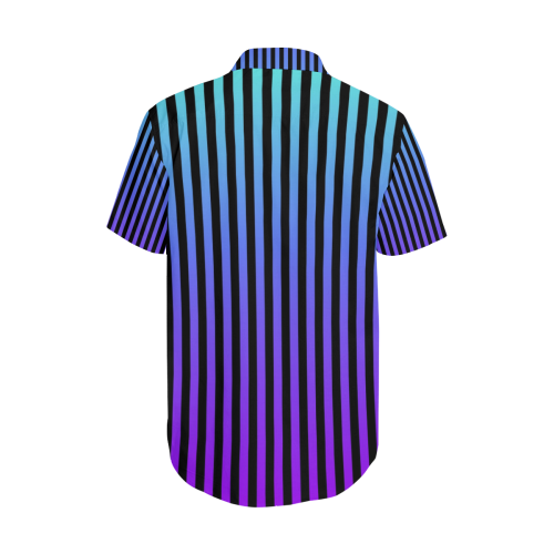 Aqua/Purple/Black Striped Pattern Men's Short Sleeve Shirt with Lapel Collar (Model T54)