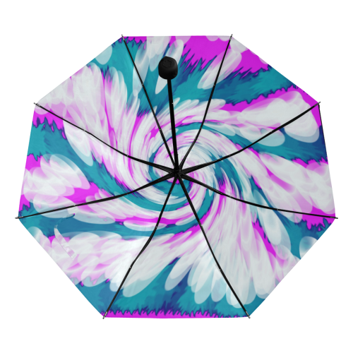 Turquoise Pink Tie Dye Swirl Abstract Anti-UV Foldable Umbrella (Underside Printing) (U07)