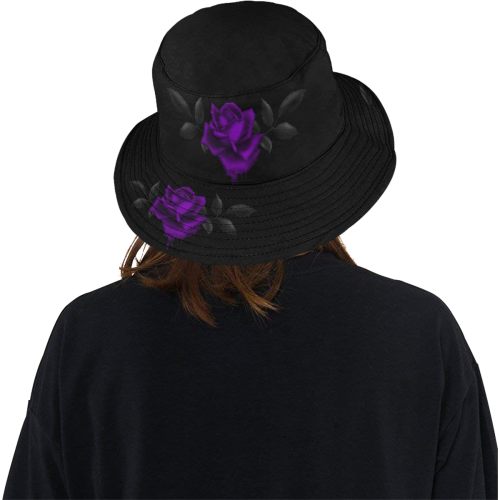 Gothic Dark Purple Rose All Over Print Bucket Hat