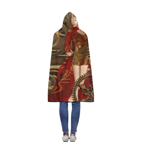 Steampunk, awesome steam lady Flannel Hooded Blanket 50''x60''