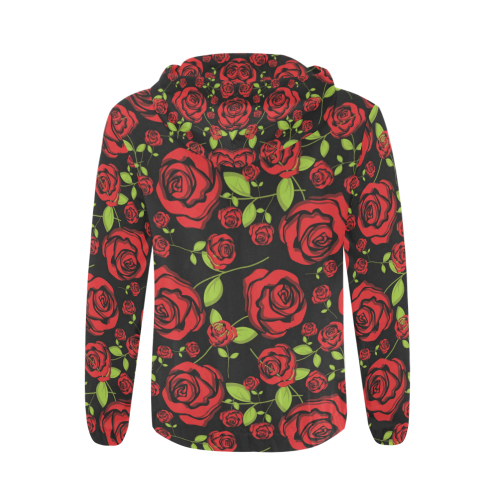 Red Roses on Black All Over Print Full Zip Hoodie for Men/Large Size (Model H14)
