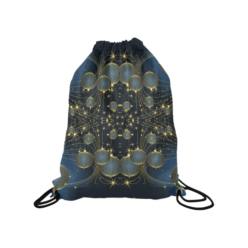 Golden Christmas Ornaments on Blue Medium Drawstring Bag Model 1604 (Twin Sides) 13.8"(W) * 18.1"(H)