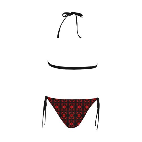 Abstract Flowing * Red on Black Buckle Front Halter Bikini Swimsuit (Model S08)