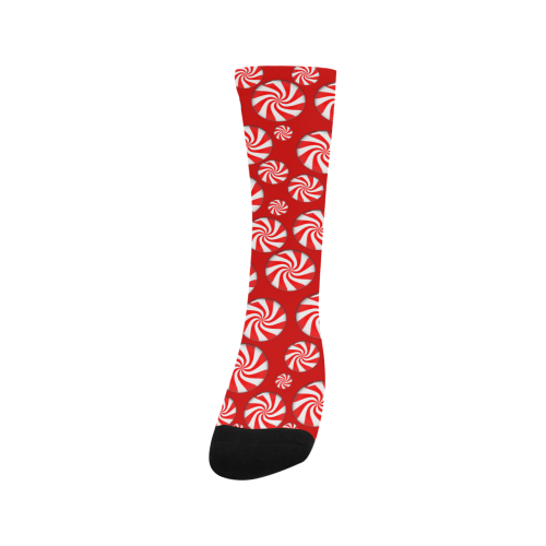 Christmas Peppermint Candy on Red Men's Custom Socks