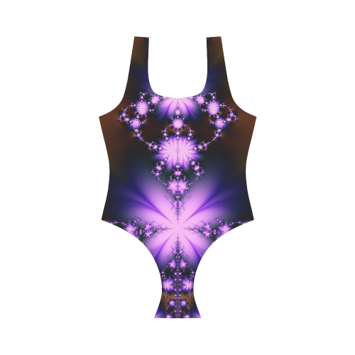Fractal Floral Sparks Lavender Vest One Piece Swimsuit (Model S04)