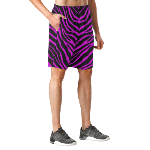Ripped SpaceTime Stripes - Pink Men's All Over Print Elastic Beach Shorts (Model L20)