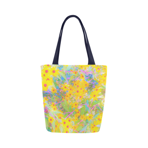Pretty Yellow and Red Flowers with Turquoise Canvas Tote Bag (Model 1657)