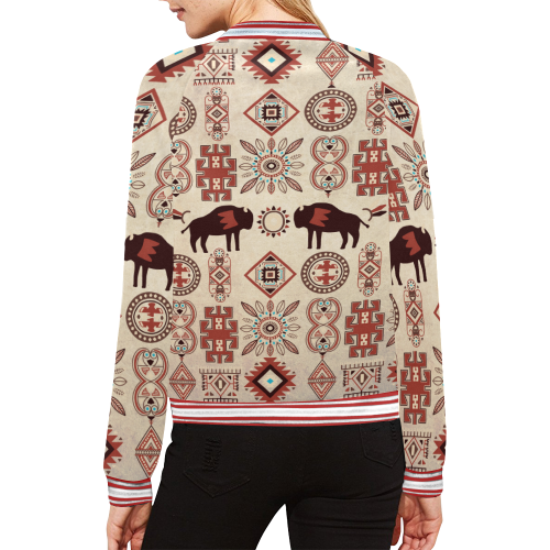 American Native Buffalo All Over Print Bomber Jacket for Women (Model H21)