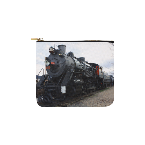 Railroad Vintage Steam Engine on Train Tracks Carry-All Pouch 6''x5''