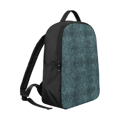 Denim with vintage floral pattern, dark green teal Popular Fabric Backpack (Model 1683)
