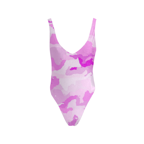 camouflage soft pink Sexy Low Back One-Piece Swimsuit (Model S09)