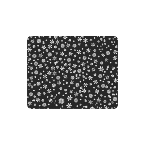 Christmas White Snowflakes on Black Rectangle Mousepad