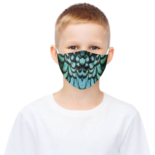 blue feathered peacock animal print design community face mask 3D Mouth Mask with Drawstring (Pack of 3) (Model M04)