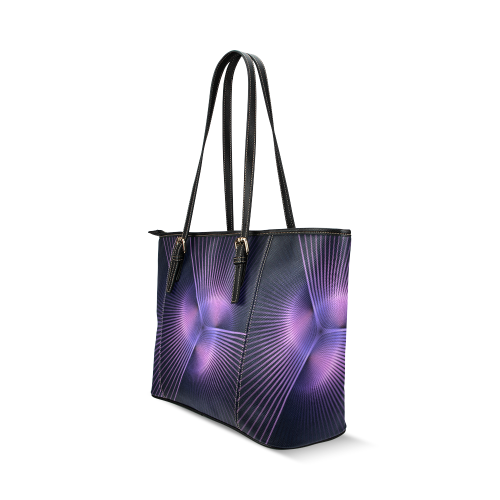 Purple Rays Leather Tote Bag/Large (Model 1640)