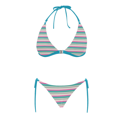 Fun Stripes 1 Aqua Buckle Front Halter Bikini Swimsuit (Model S08)