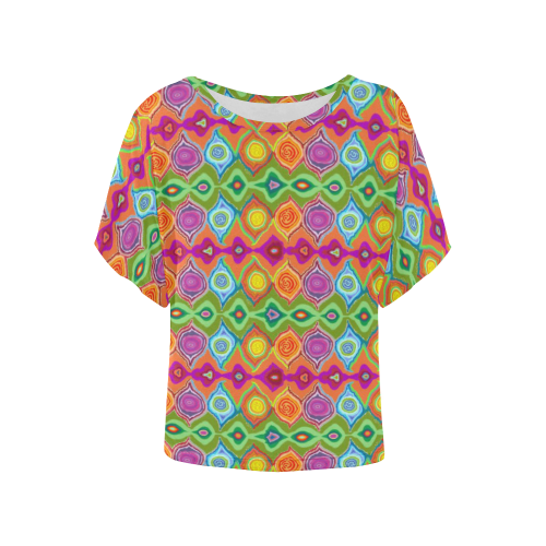 Mexican Colour Painted Design Blouse Women's Batwing-Sleeved Blouse T shirt (Model T44)