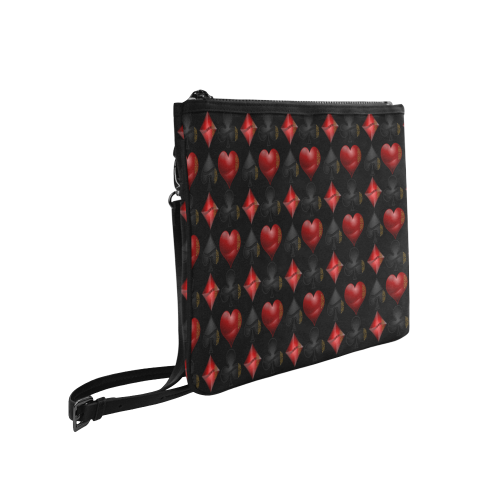 Las Vegas Black and Red Casino Poker Card Shapes on Black Slim Clutch Bag (Model 1668)