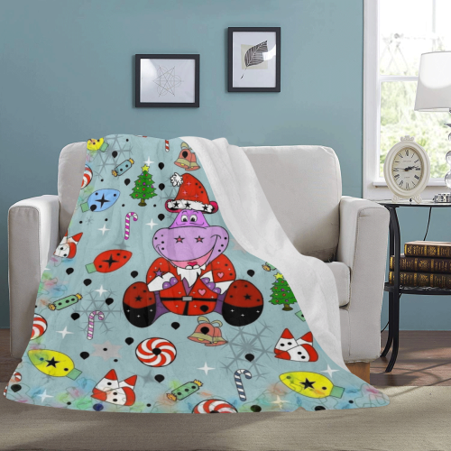 Christmas  Hippo by Nico Bielow Ultra-Soft Micro Fleece Blanket 60"x80"