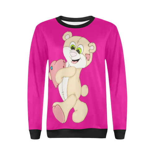 Patchwork Heart Teddy Pink/Black All Over Print Crewneck Sweatshirt for Women (Model H18)