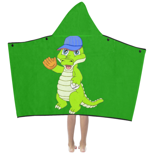 Baseball Gator Green Kids' Hooded Bath Towels
