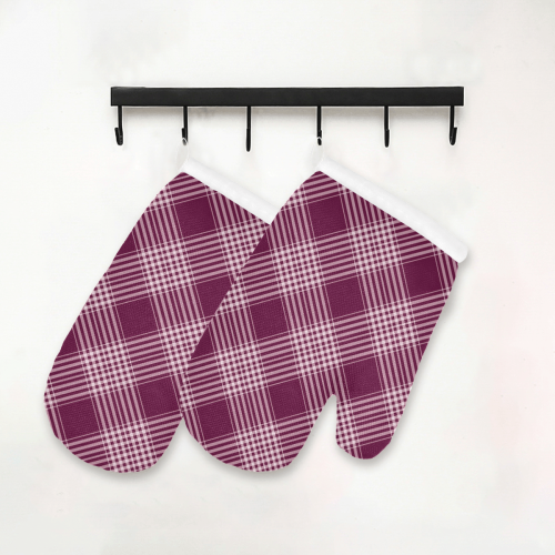 Burgundy And White Plaid Oven Mitt (Two Pieces)