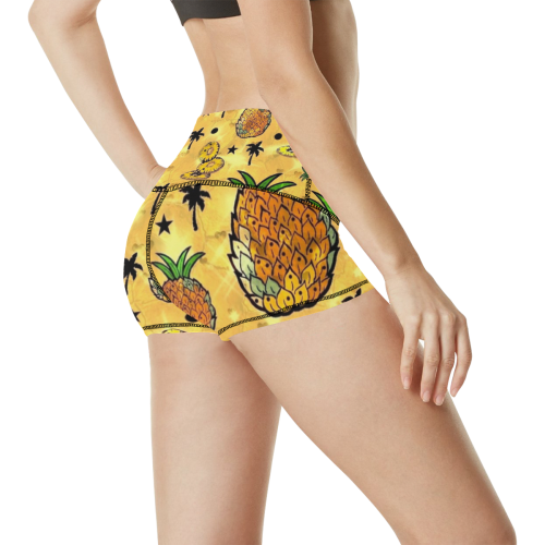 Pineapple Popart by Nico Bielow Women's All Over Print Yoga Shorts (Model L17)