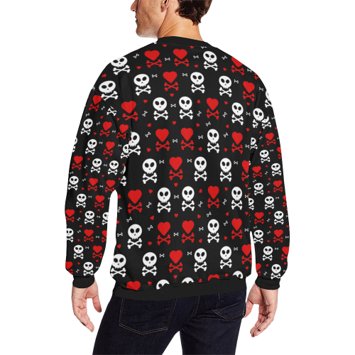 Skull and Crossbones Men's Oversized Fleece Crew Sweatshirt/Large Size(Model H18)
