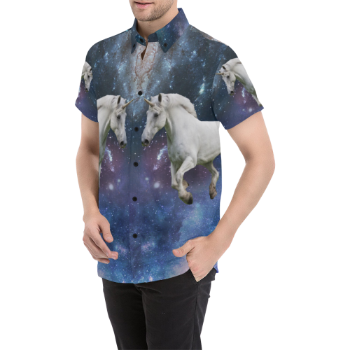 Unicorn and Space Men's All Over Print Short Sleeve Shirt/Large Size (Model T53)