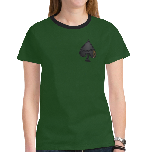 Las Vegas Black and Red Casino Poker Card Shapes on Green New All Over Print T-shirt for Women (Model T45)