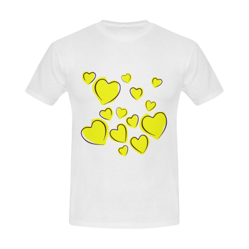 Yellow Hearts Floating Together Men's T-Shirt in USA Size/Large (Front Printing Only)