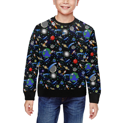 Galaxy Universe - Planets, Stars, Comets, Rockets All Over Print Crewneck Sweatshirt for Kids (Model H29)