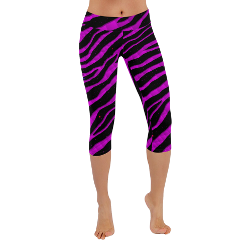 Ripped SpaceTime Stripes - Pink Women's Low Rise Capri Leggings (Invisible Stitch) (Model L08)