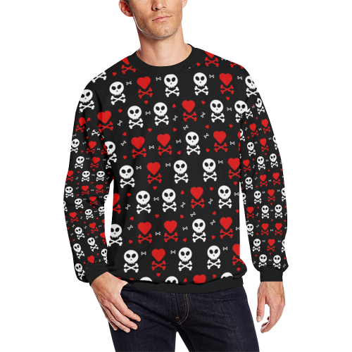 Skull and Crossbones Men's Oversized Fleece Crew Sweatshirt (Model H18)