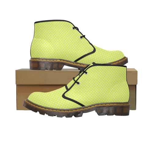 Yellow polka dots Women's Canvas Chukka Boots/Large Size (Model 2402-1)
