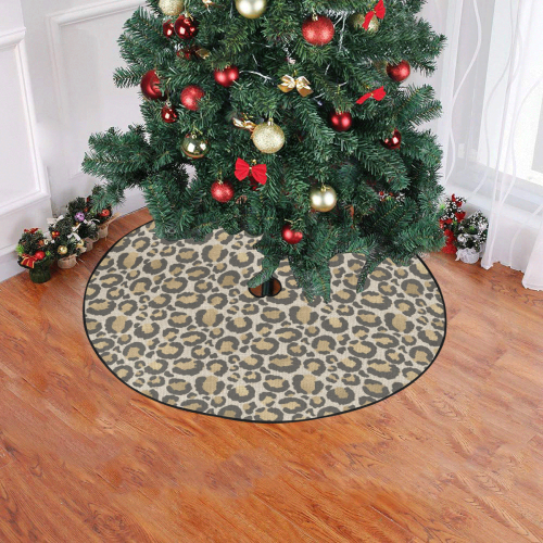 Linen Large Cheetah Animal Print Christmas Tree Skirt 47" x 47"