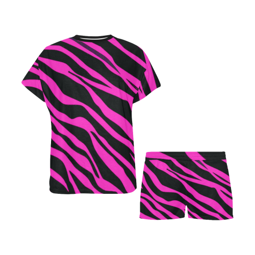 Hot Pink Zebra Stripes Women's Short Pajama Set