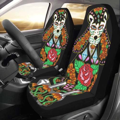 Sugar Skull Poodle Black Car Seat Covers (Set of 2)