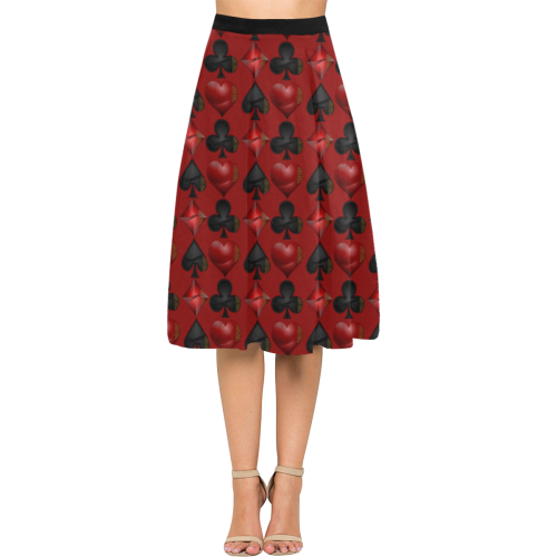 Las Vegas Black and Red Casino Poker Card Shapes on Red Aoede Crepe Skirt (Model D16)